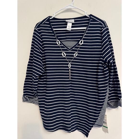 NWT Alfred Dunner Newport Shirt & Necklace Nautical Petite Large PL - Picture 1 of 8